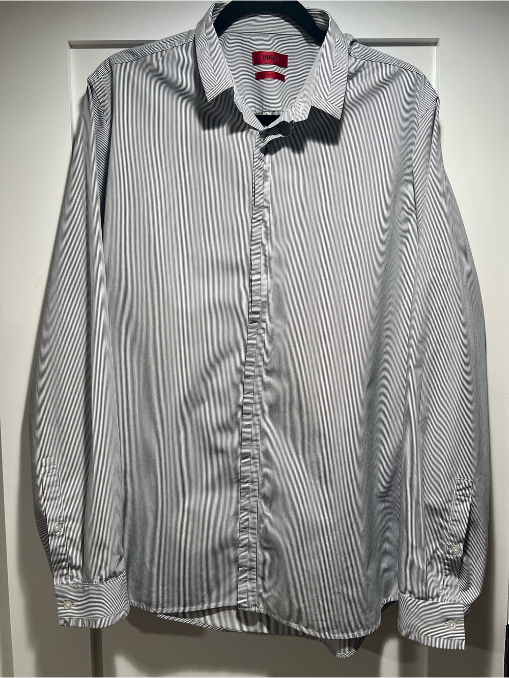HUGO Hugo Boss Slim Fit Black White Striped Dress Shirt XL